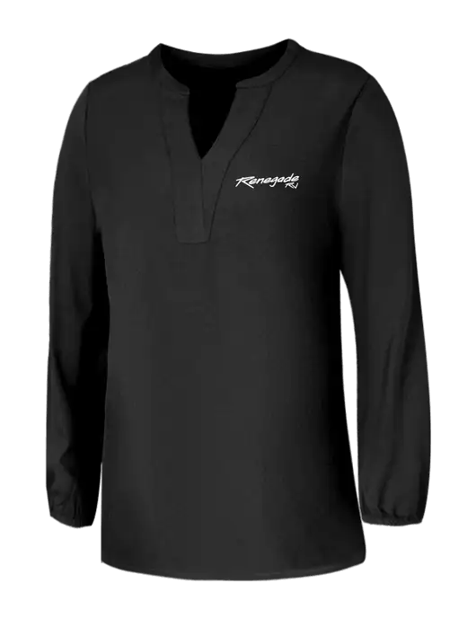 Mercer+Mettle Womens Deep Black Stretch Crepe 3/4 Sleeve Blouse w/Renegade RV Logo