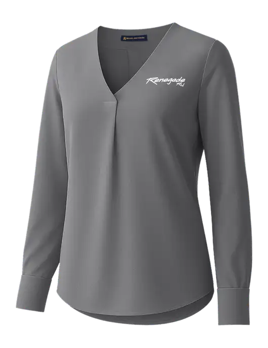 Brooks Brothers Womens Medium Grey Open-Neck Satin Blouse  w/Renegade RV Logo