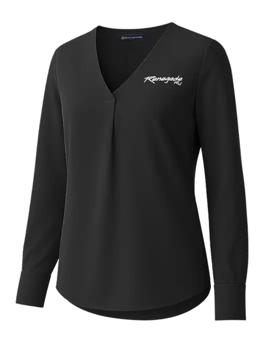 Brooks Brothers Womens Black Open-Neck Satin Blouse  w/Renegade RV Logo