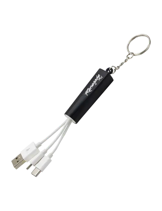 Black Light-Up Charging Cable with Key Ring w/Renegade RV Logo